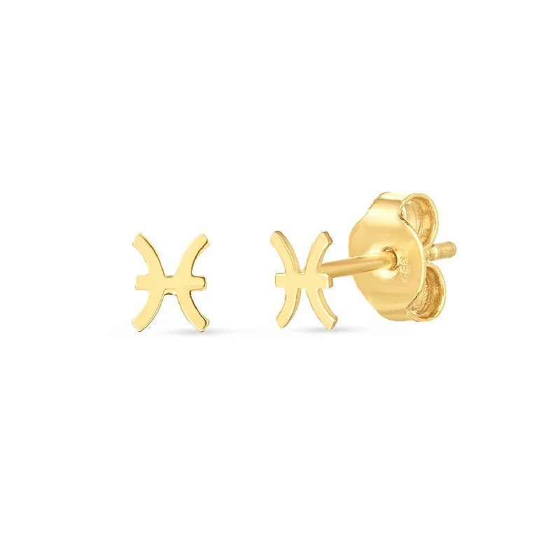 Women's sapphire earrings-14K Yellow Gold Pisces Stud Earrings