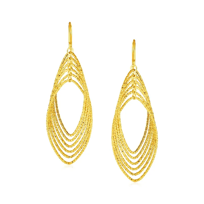 Women's bridal earrings-14k Yellow Gold Post Earrings with Textured Marquise Shapes