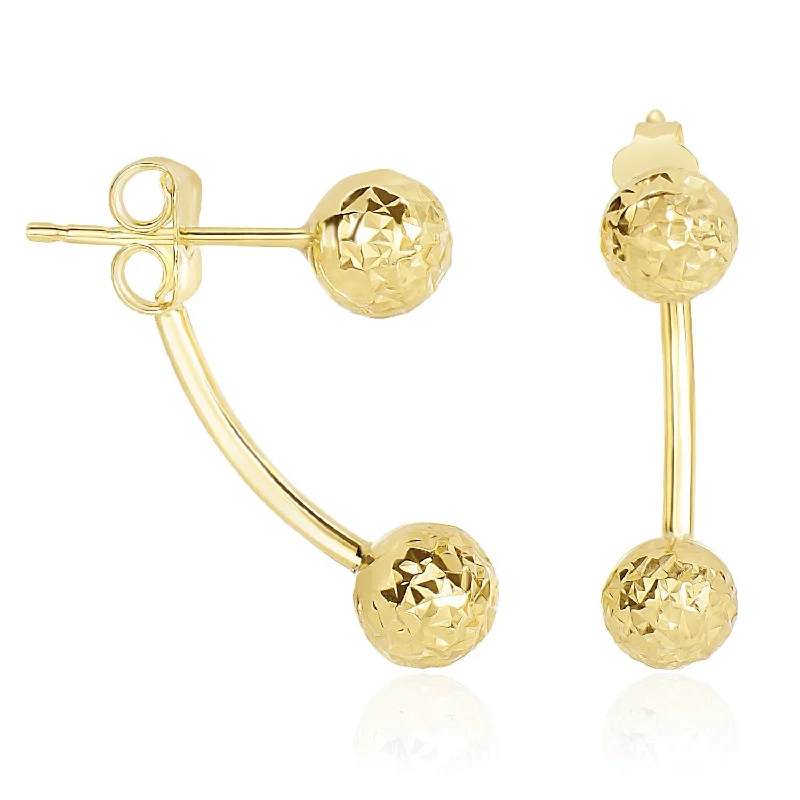 Women's birthstone earrings-14k Yellow Gold Double Sided Diamond Cut Ball Earrings