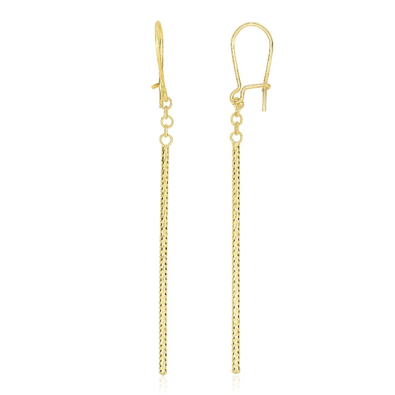 Women's symbolic earrings-14k Yellow Gold Long Bar Diamond Cut Drop Earrings