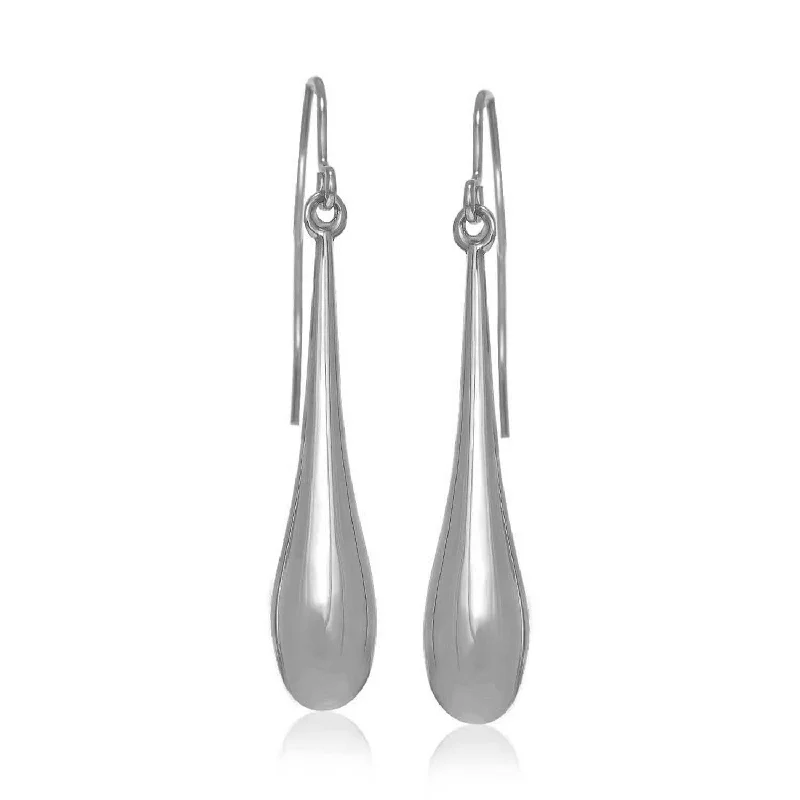 Women's birthstone earrings-14k White Gold Long Polished Teardrop Dangling Earrings