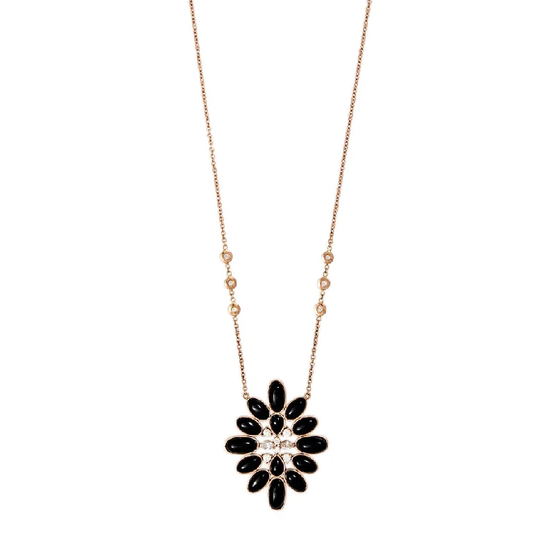 Women's seasonal necklaces-DIAMOND + ONYX BLOSSOM NECKLACE