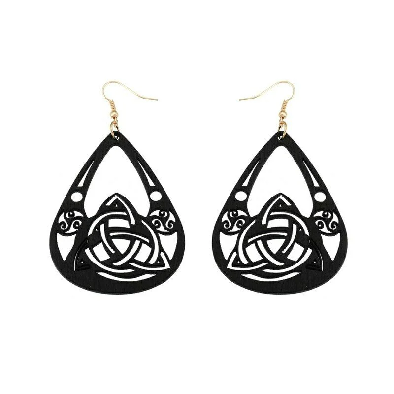 Luxury women's earrings-Celtic Black Wooden Triquetra(Trinity) Triskelion Earrings