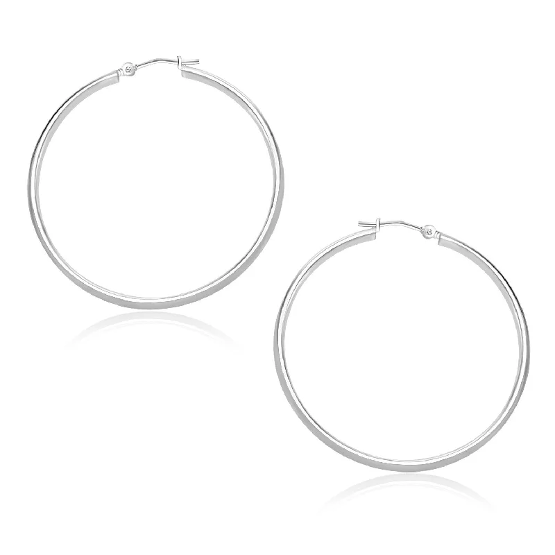 Minimalist women's earrings-10k White Gold Polished Hoop Earrings (1.5x30mm)