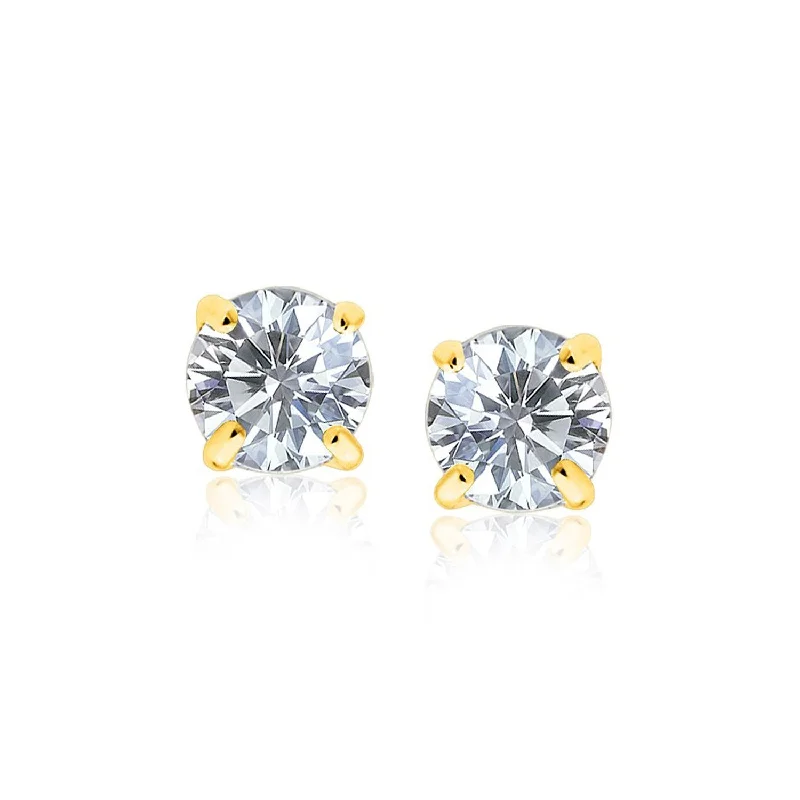 Women's Christmas earrings-14k Yellow Gold 8.0mm Round CZ Stud Earrings