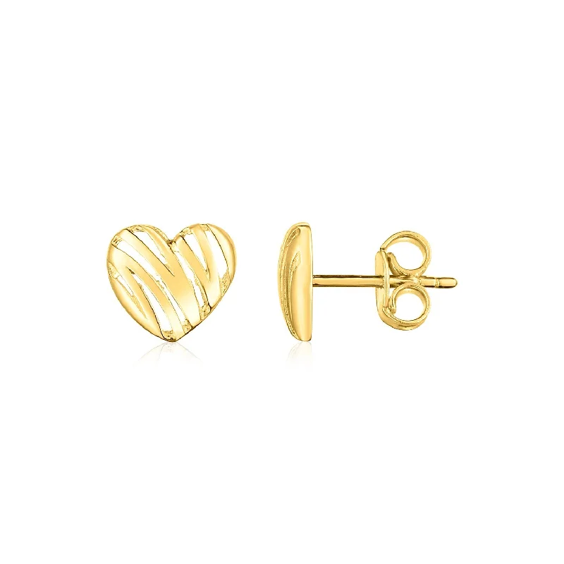 Women's elegant earrings-14K Yellow Gold High Polish Scribble Heart Stud Earrings