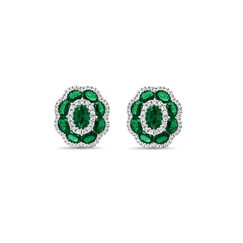 Women's geometric rings-Emerald and Diamond Flower Earring