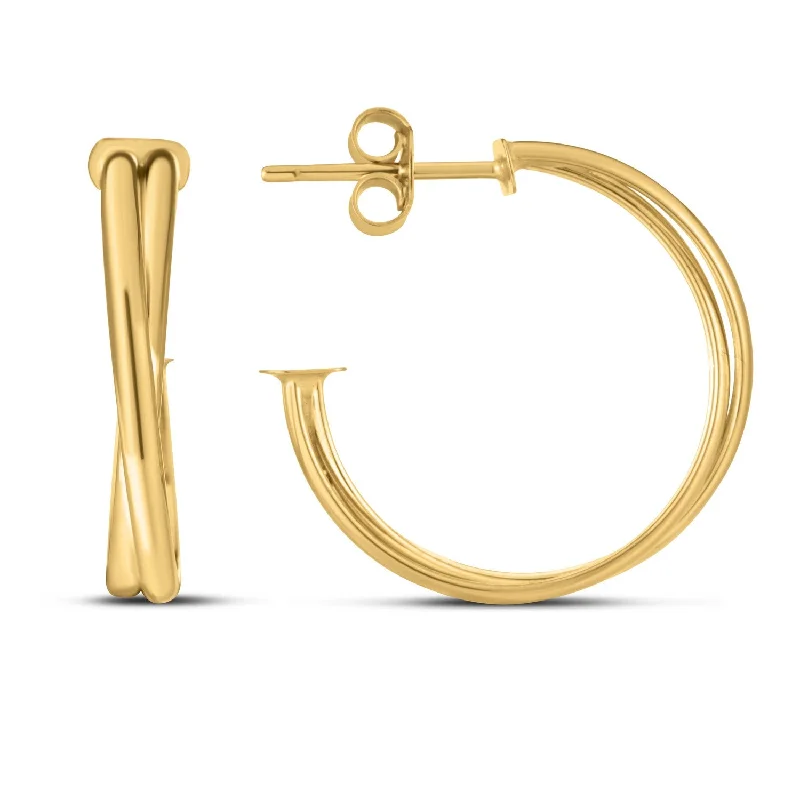 Women's statement earrings-14k Yellow Gold Large Crossover Hoops