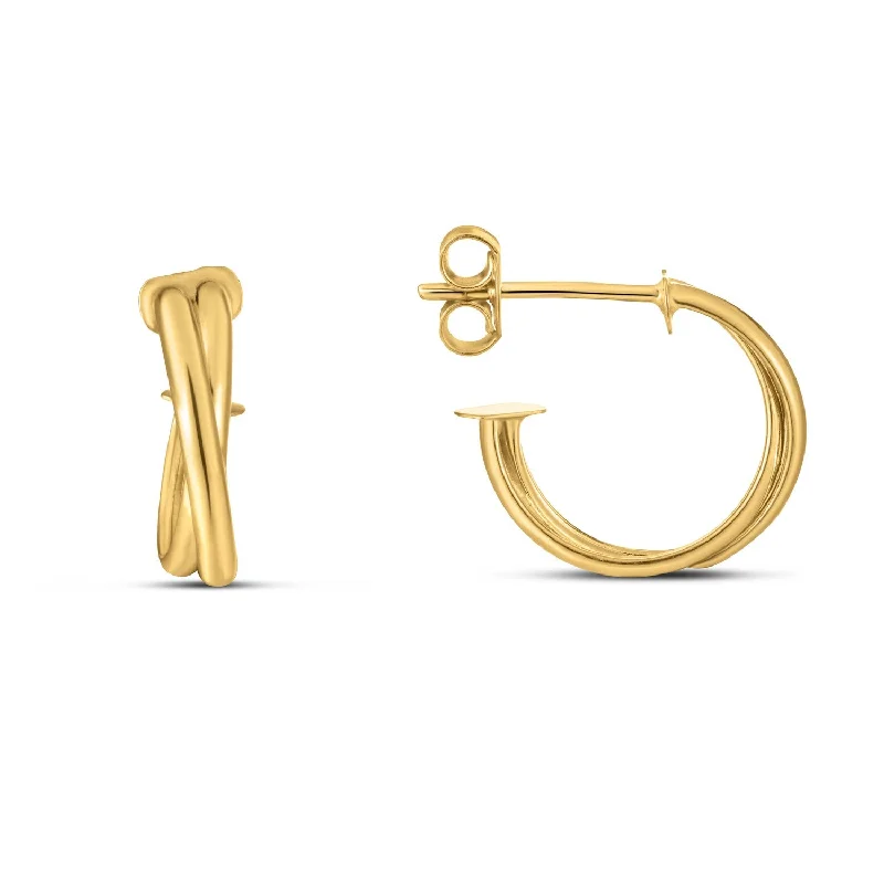 Women's limited edition earrings-14k Yellow Gold Crossover Hoops