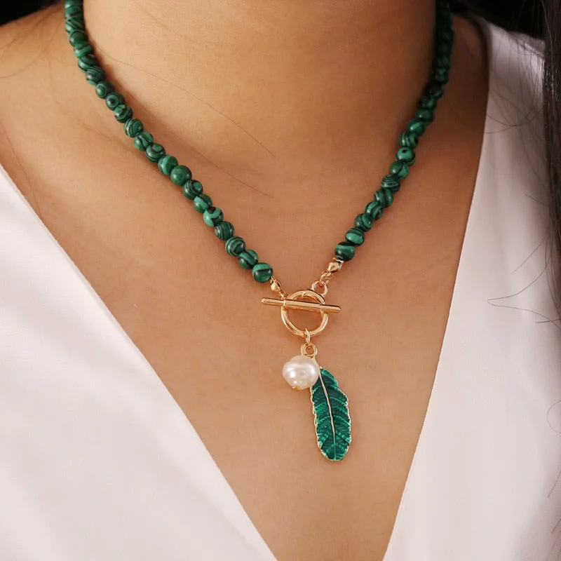 Women's modern design necklaces-Spirit of Nature Malachite Pearl Necklace