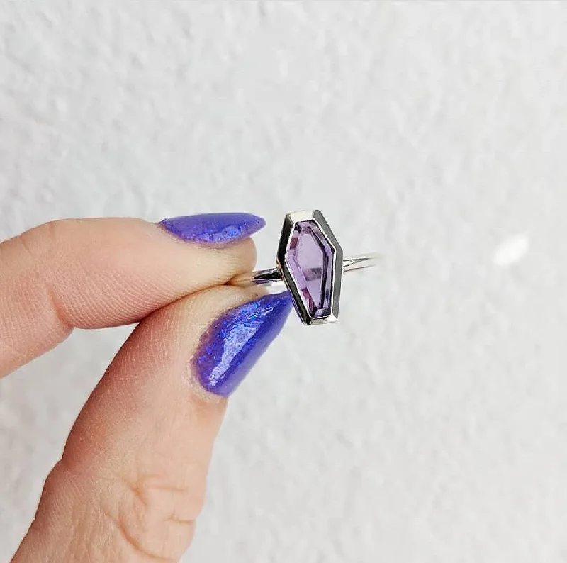 Women's religious rings-Amethyst Coffin Ring