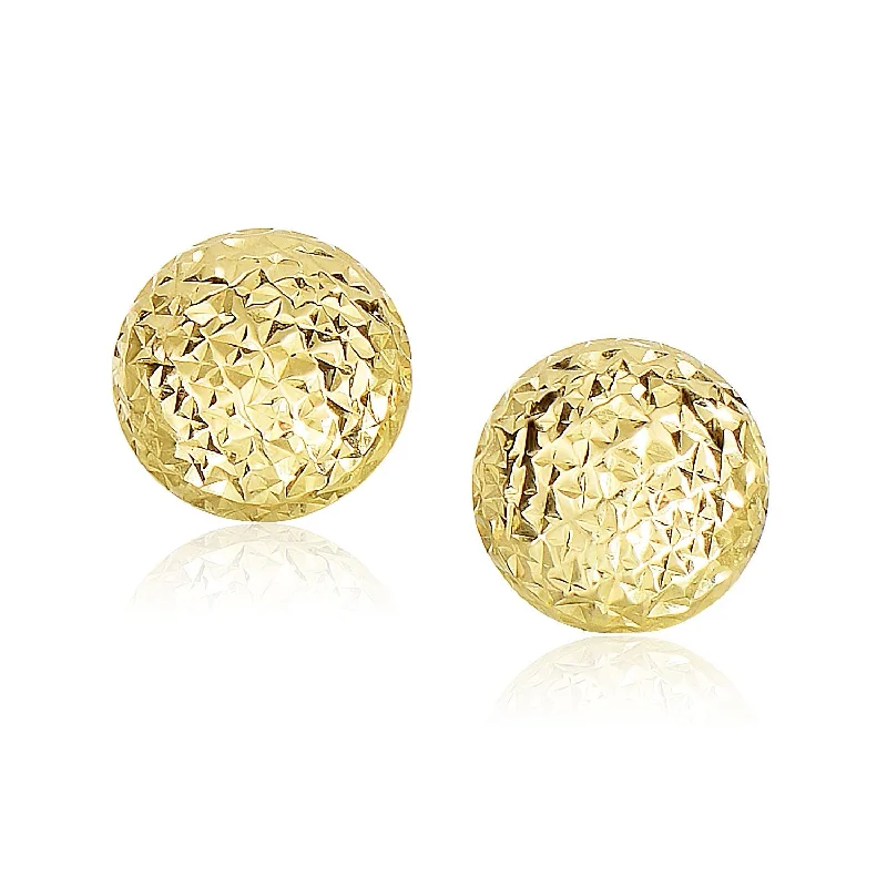 Women's ruby earrings-14k Yellow Gold Puff Round Earrings with Diamond Cuts(11mm)