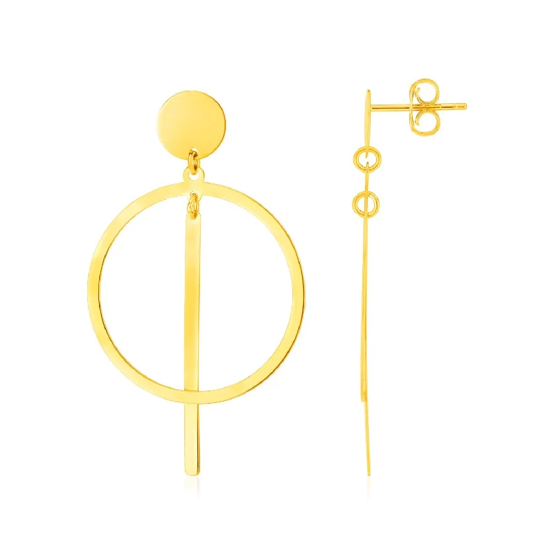 Women's exclusive earrings-14K Yellow Gold Polished Circle and Bar Earrings