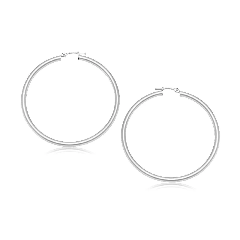 Women's pearl earrings-10k White Gold Polished Hoop Earrings (3x30mm)