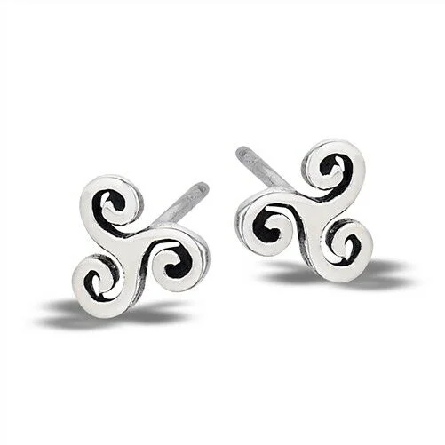 Women's evil eye earrings-Sterling Silver Celtic Triskelion Stud Earring