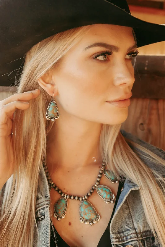 Women's unique necklaces-Cowgirl Trail Fashion Turquoise Necklace & Earring Set