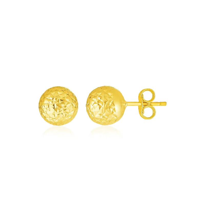 Women's silver-plated earrings-14k Yellow Gold Ball Earrings with Crystal Cut Texture(5mm)