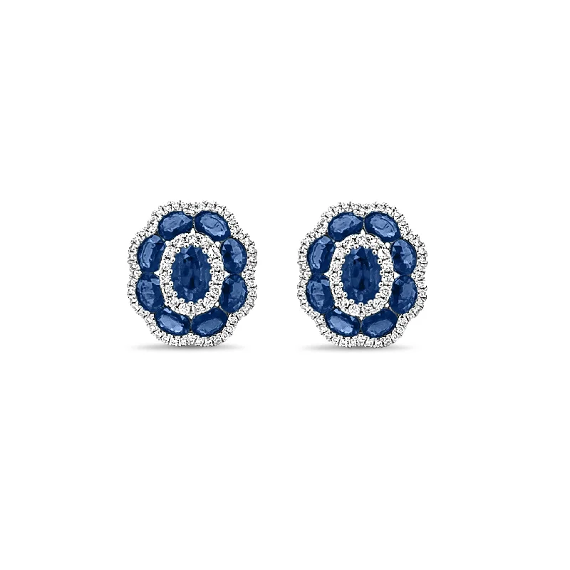 Women's moon phase rings-Sapphire and Diamond Flower Earring