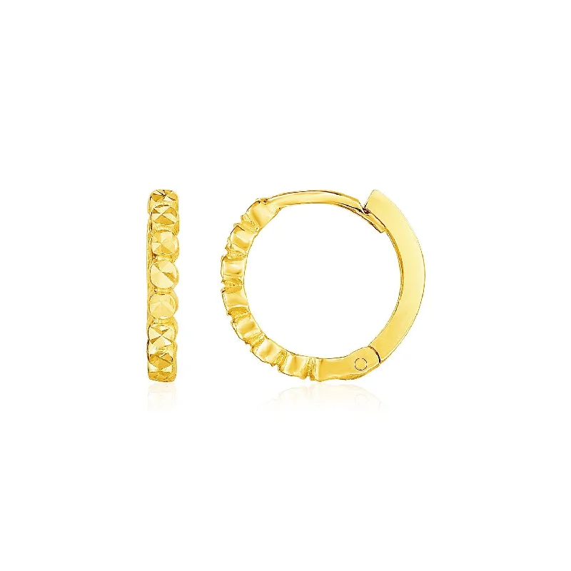 Women's holiday earrings-14k Yellow Gold Petite Textured Round Hoop Earrings