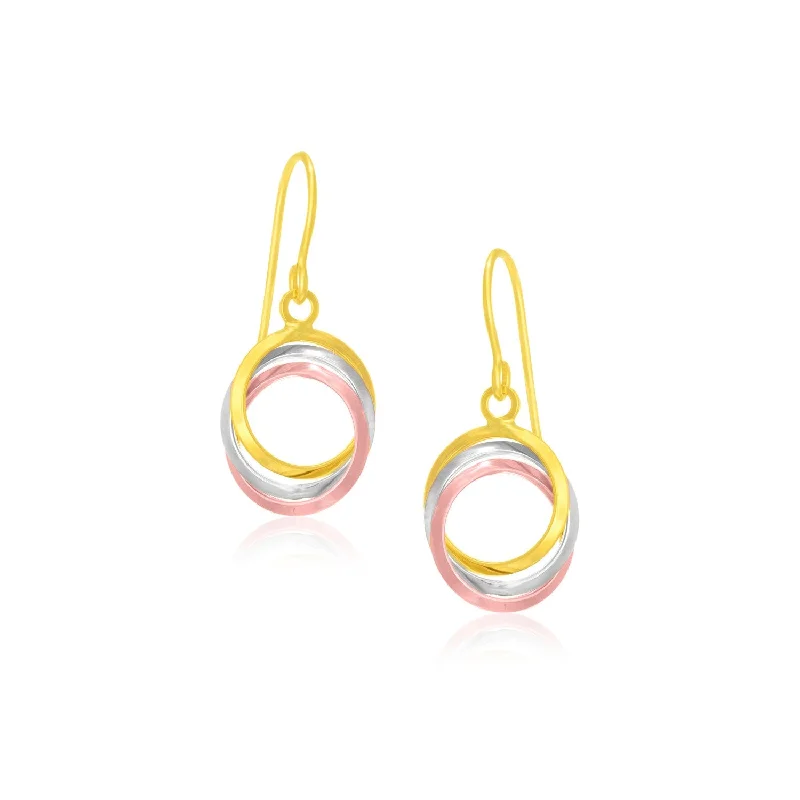 Women's birthstone earrings-14k Tri-Color Gold Open Entwined Ring Earrings