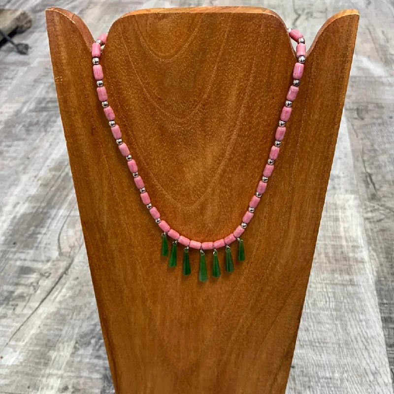 Women's birthstone necklaces-Jade and Rhodonite Drop Necklace