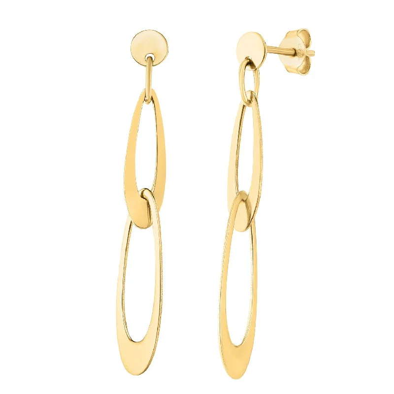 Women's family earrings-14k Yellow Gold Italian Oval Link Earrings