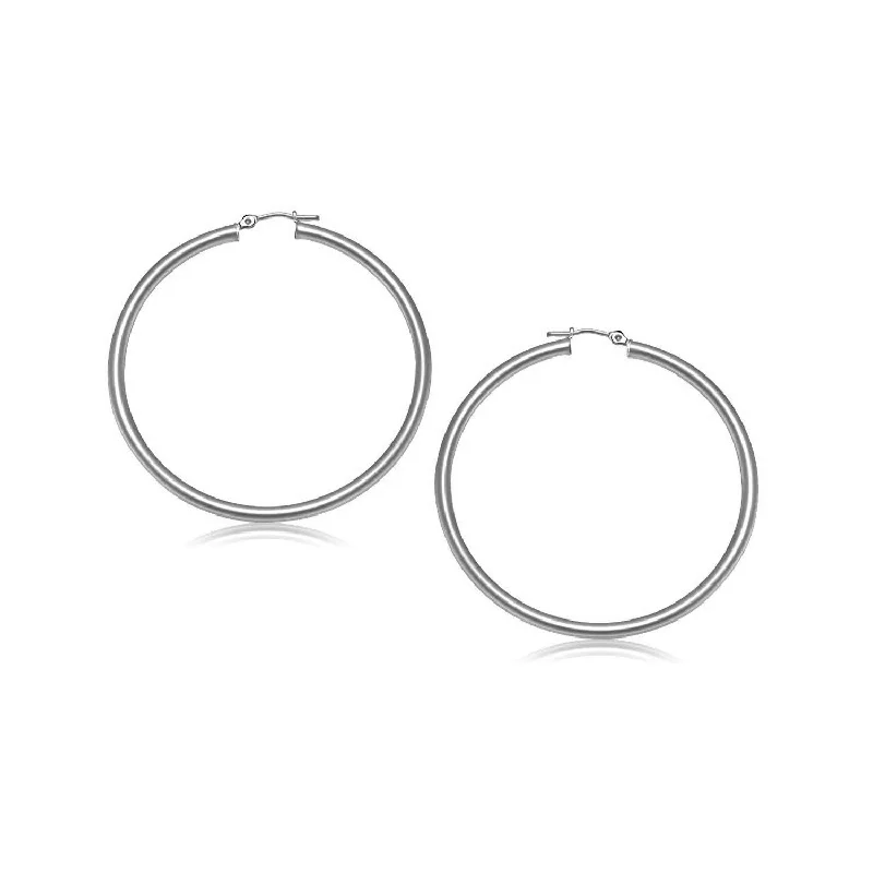 Women's pet memorial earrings-10k White Gold Polished Hoop Earrings (3x25mm)