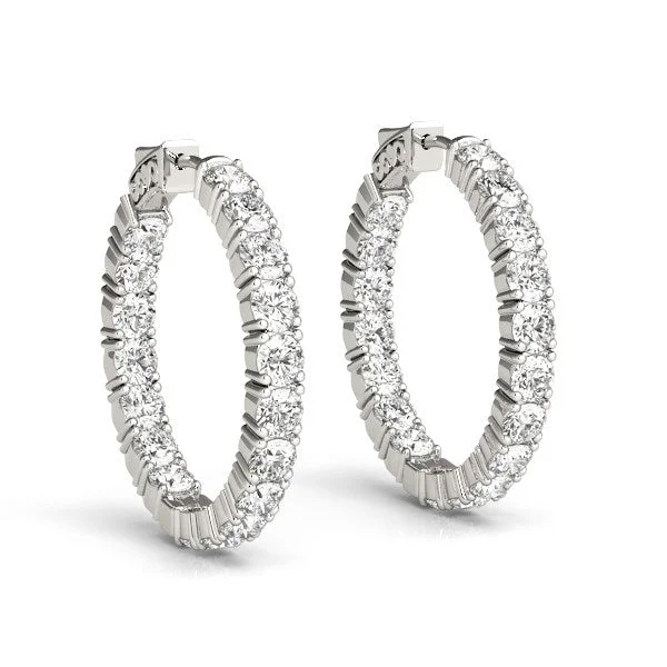 Women's luxury gift earrings-14k White Gold Two Sided Prong Set Diamond Hoop Earrings (3 1/2 cttw)