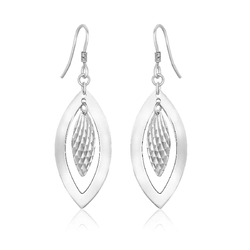 Women's drop earrings-Sterling Silver Dangling Earrings with Dual Open and Textured Marquis Shapes