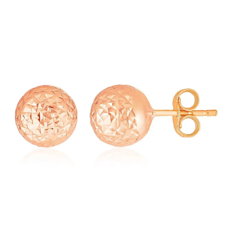 Women's charm earrings-14k Rose Gold Ball Earrings with Crystal Cut Texture(7mm)