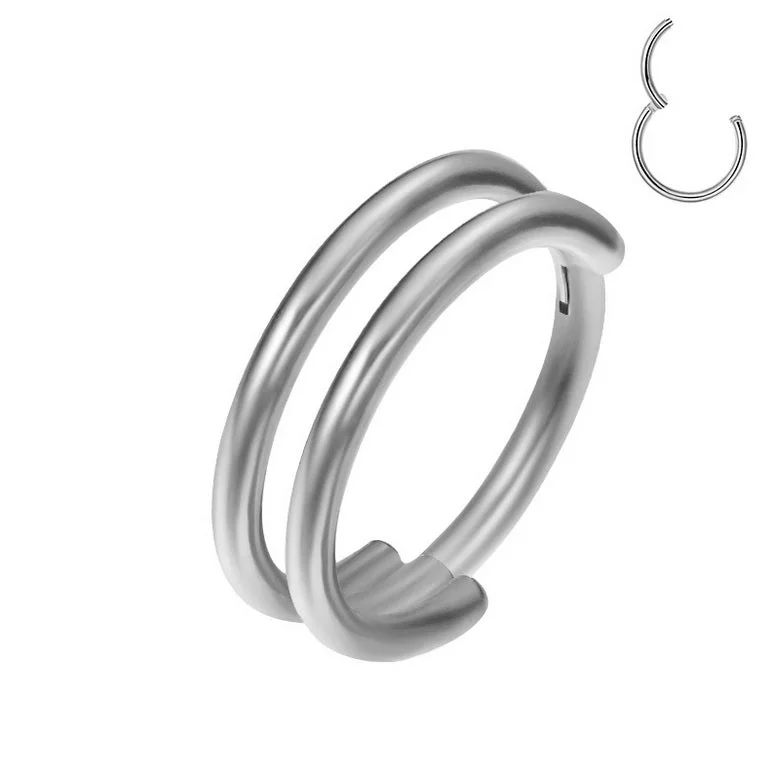 Women's sterling silver rings-Titanium High Polish Double Hoop Hinged Ring - TI-500