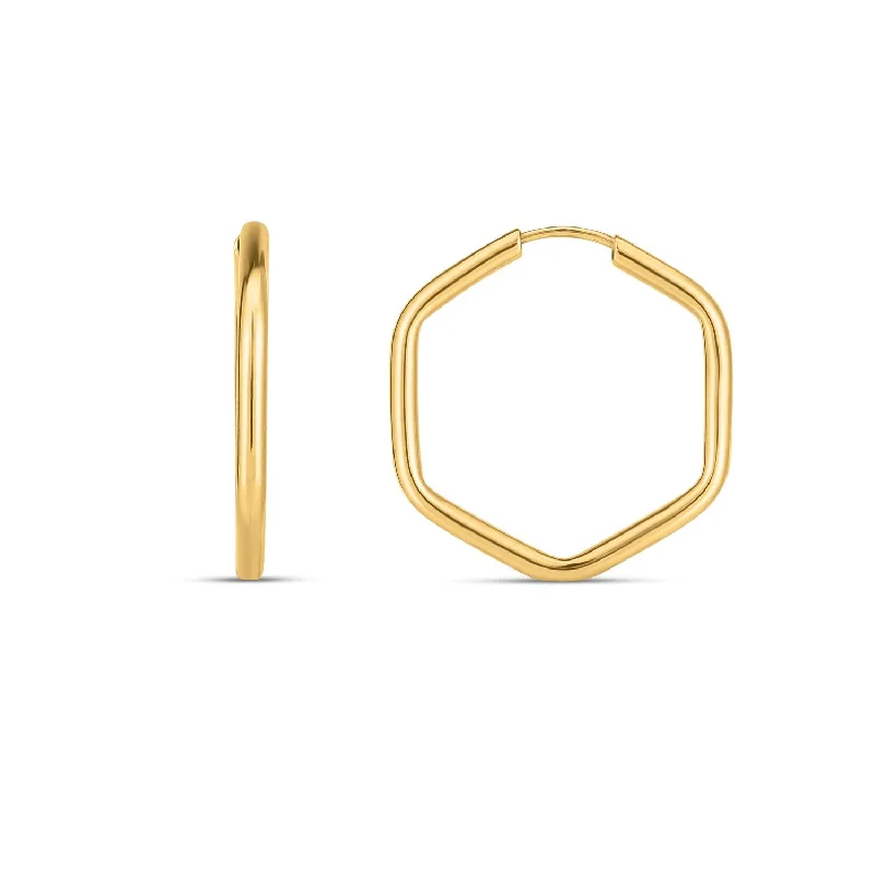 Women's moon phase earrings-14k Yellow Gold Endless Hexagon Hoop Earrings