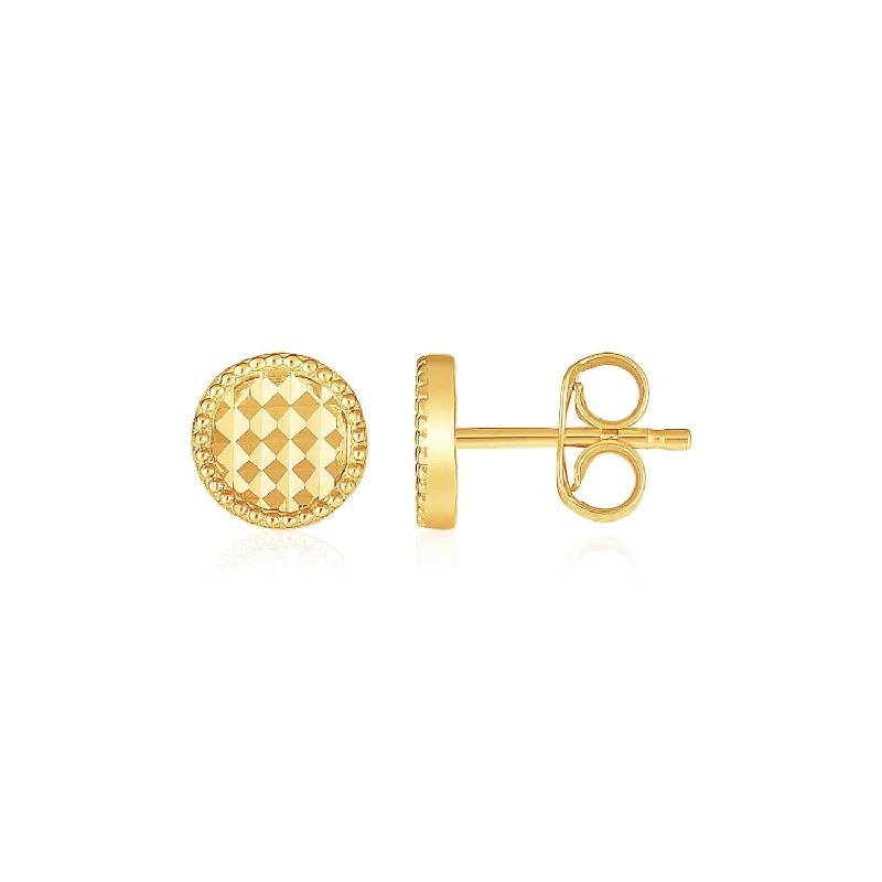 Women's friendship earrings-14k Yellow Gold Textured Circle Post Earrings