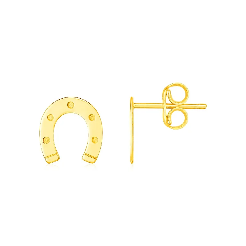 Women's geometric earrings-14K Yellow Gold Horseshoe Earrings