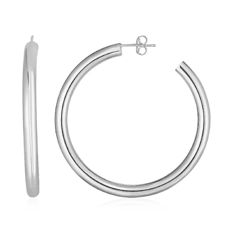 Women's sterling silver earrings-14k White Gold Polished Hoop Earrings(4x40mm)