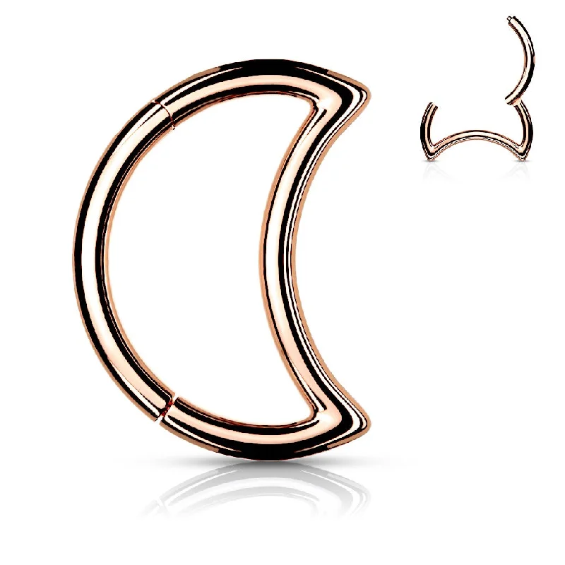 Women's charm rings-Rose Gold Crescent Hinged Segment Hoop Ring - E03C