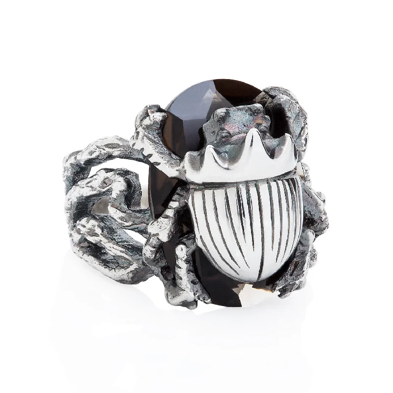 Women's healing crystal rings-Little Scarab Cocktail Ring by Yasmin Everley