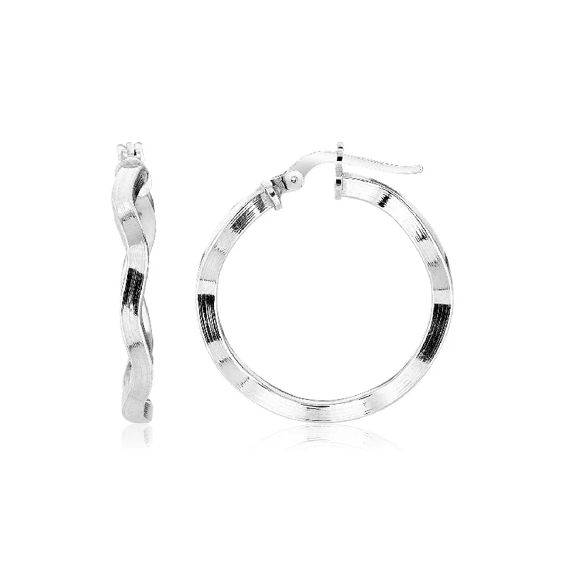 Women's fashion earrings-Sterling Silver Round Polished Wavy Profile Hoop Earrings(2x20mm)