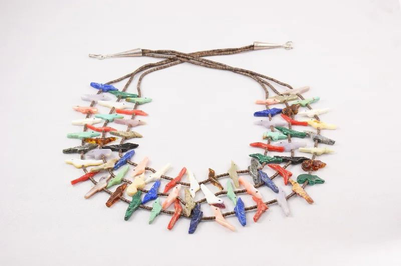 Women's diamond necklaces-Zuni Three Strand Multistone Fetish Necklace by Rosita Kaamasee