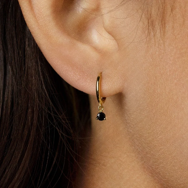 Women's stainless steel earrings-Black CZ Drop Hoop Earrings, Huggies, Unisex, Gold, Silver SHEMISLI SH341