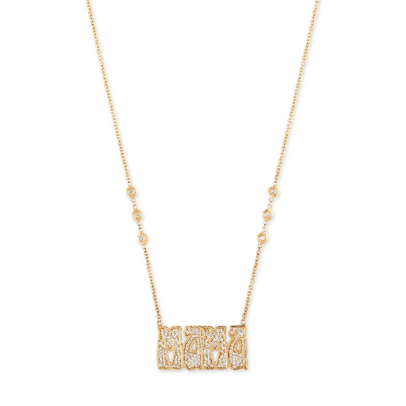 Women's bohemian necklaces-PAVE DIAMOND LARGE "MAMA" NECKLACE