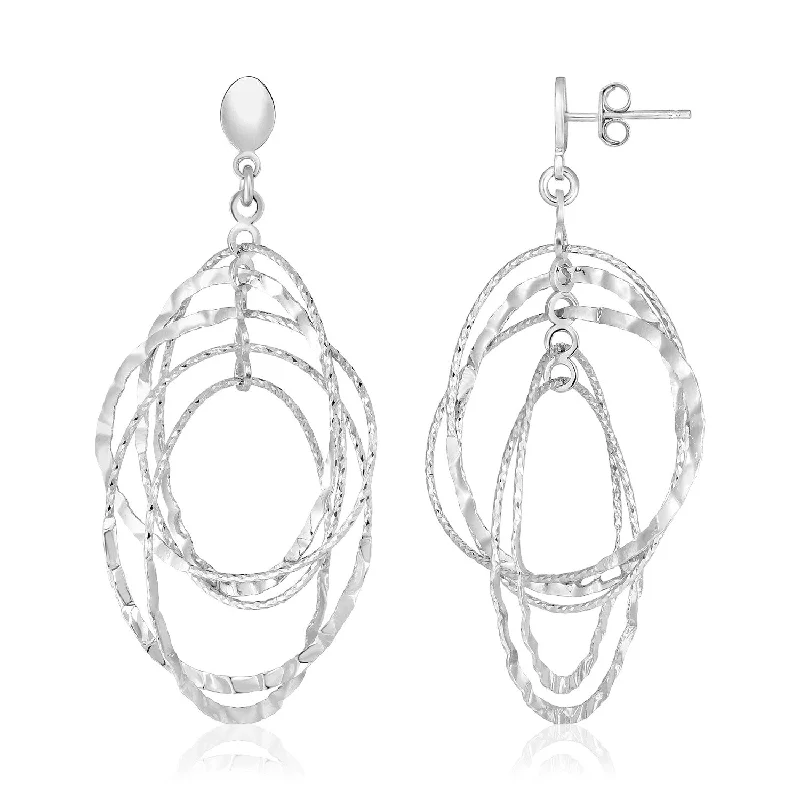 Women's custom engraving earrings-Sterling Silver Textured Oval Dangle Earrings