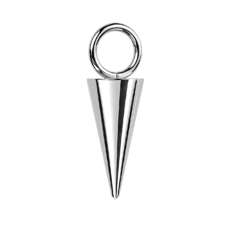 Women's leather rings-Titanium High Polish Dangle Spike Charm for Hinged Ring - E409