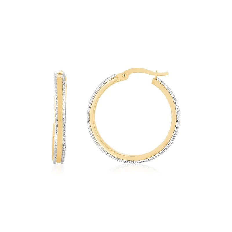 Women's sapphire earrings-14K Two Tone Gold Diamond Cut Round Hoop Earrings