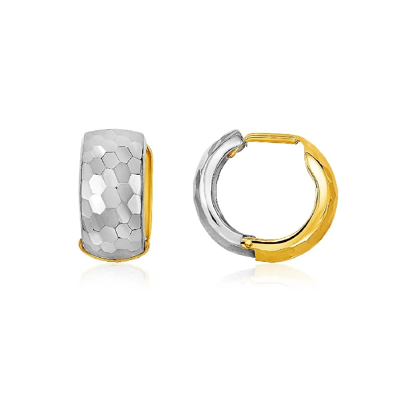 Affordable women's earrings-14k Two-Tone Gold Diamond Cut and Interlaced Style Hoop Earrings