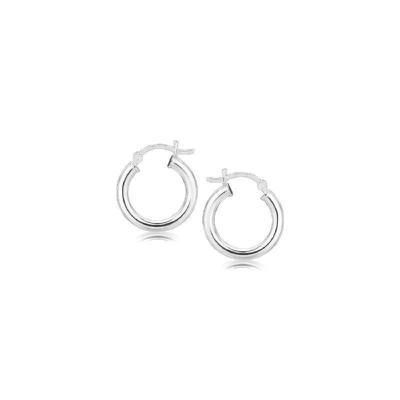 Women's gift earrings-Sterling Silver Polished Hoop Style Earrings with Rhodium Plating (3x15mm)