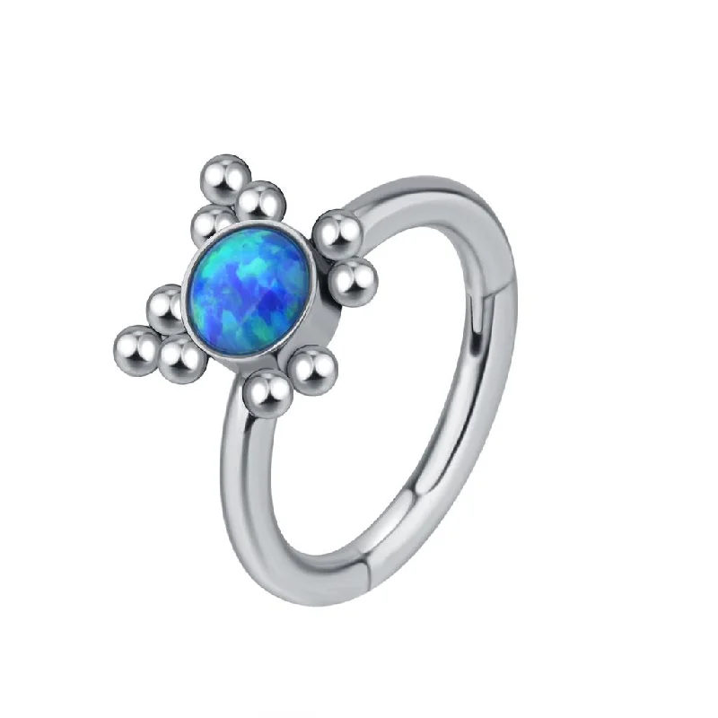 Handmade women's rings-Titanium High Polish Opal Jewelled Hinged Ring - T99