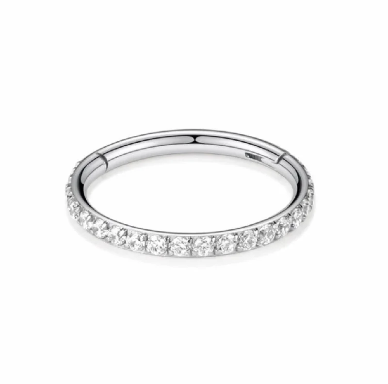 Women's vintage rings-Titanium High Polish Jewelled Hinged Segment Hoop Ring 16 Gauge - TI-42