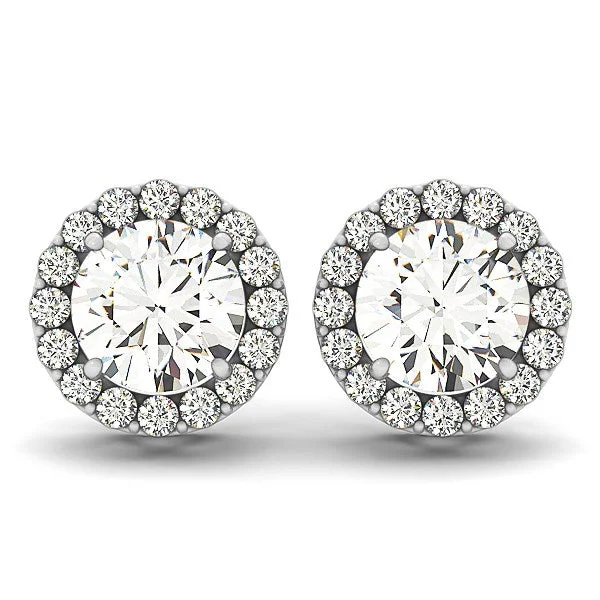 Women's custom engraving earrings-14k White Gold Four Prong Round Halo Diamond Earrings (1 1/6 cttw)