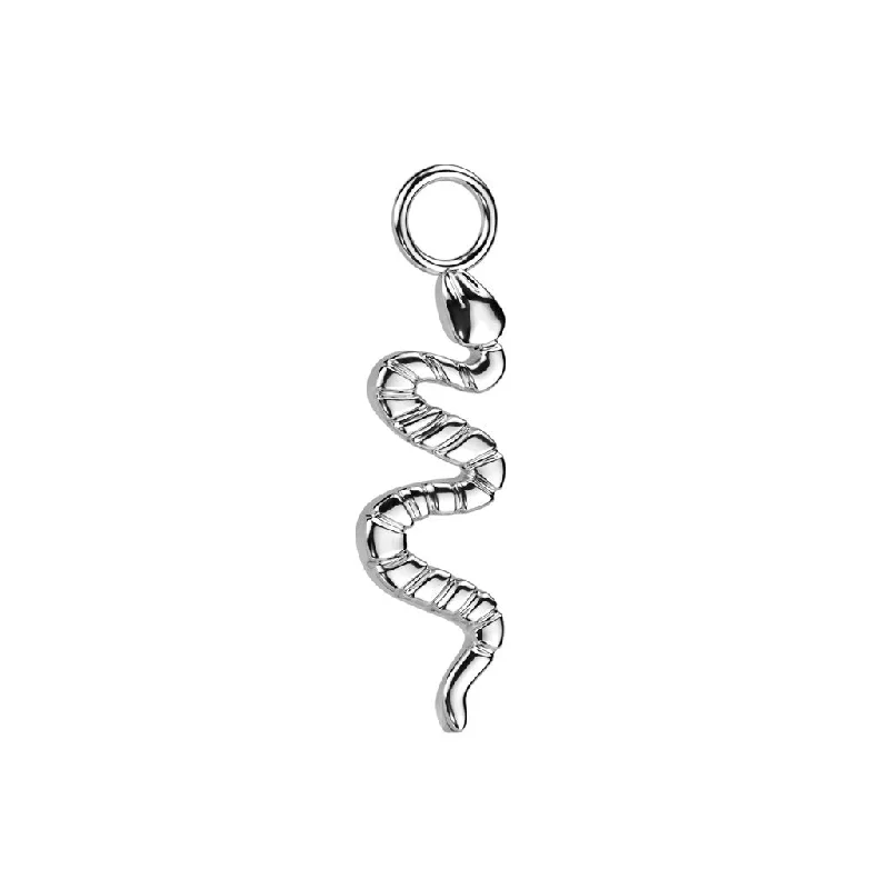 Women's luxury brand rings-Titanium High Polish Dangle Snake Charm for Hinged Ring - E408